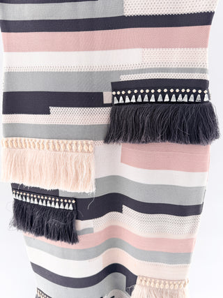 Herve Leger Geometric striped knit midi dress with tiered fringe & embellished trim runway piece, M