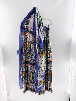 Purificacion Garcia printed wide leg pants with matching satin scarf, 38