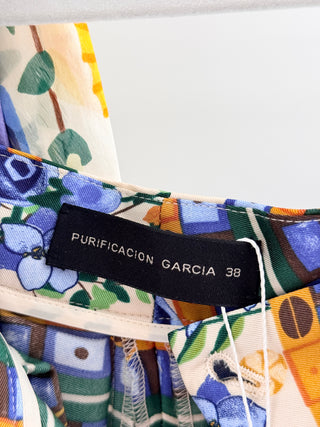 Purificacion Garcia printed wide leg pants with matching satin scarf, 38