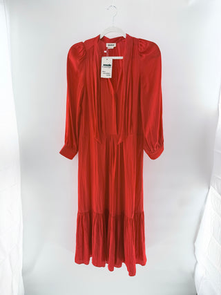 Zadig & Voltaire Roland Satin Puff Sleeve Tiered Midi Dress Red Women's Size S