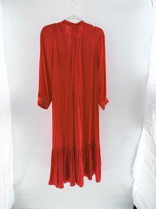 Zadig & Voltaire Roland Satin Puff Sleeve Tiered Midi Dress Red Women's Size S