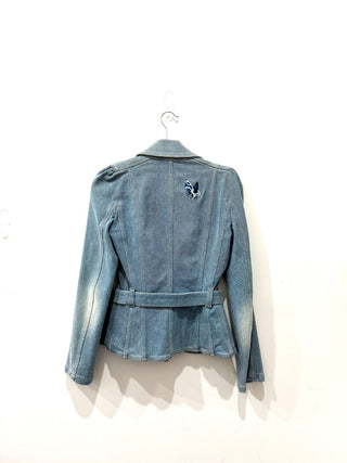 NWT Christian Dior Stella Floral Puff Sleeve Belted Denim Jacket Blue Women 38/6