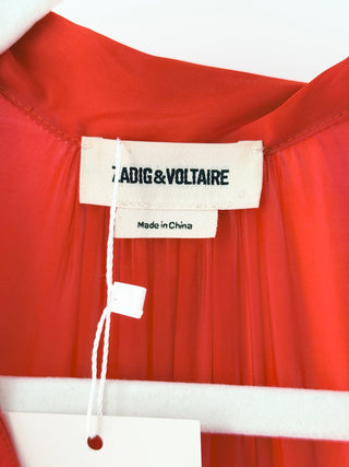 Zadig & Voltaire Roland Satin Puff Sleeve Tiered Midi Dress Red Women's Size S