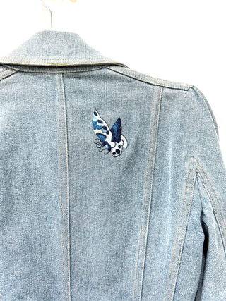 NWT Christian Dior Stella Floral Puff Sleeve Belted Denim Jacket Blue Women 38/6