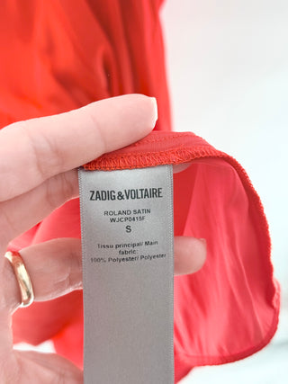 Zadig & Voltaire Roland Satin Puff Sleeve Tiered Midi Dress Red Women's Size S