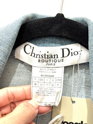 NWT Christian Dior Stella Floral Puff Sleeve Belted Denim Jacket Blue Women 38/6