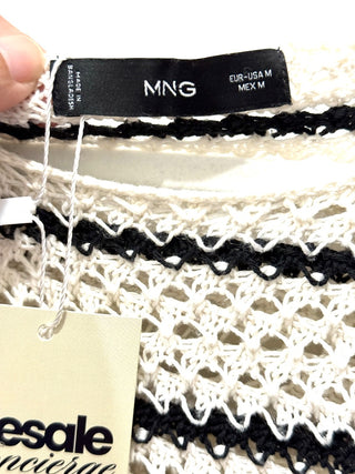 Mango MNG Striped Knit Sweater and Shorts Loune Set Cream/Black Women's Size M