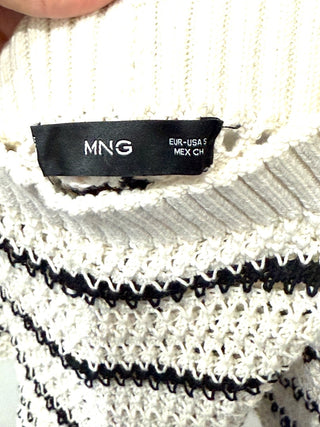 Mango MNG Striped Knit Sweater and Shorts Loune Set Cream/Black Women's Size M