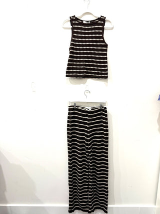 Mango MNG Striped Knitted Top & Straight Pants Lounge Set Brown/White Small