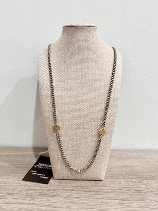 Metal Chain Station Long Necklace with Magnetic Clasp Silver /Gold