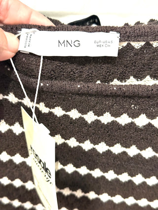 Mango MNG Striped Knitted Top & Straight Pants Lounge Set Brown/White Small