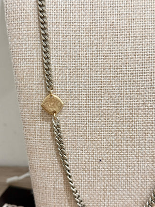 Metal Chain Station Long Necklace with Magnetic Clasp Silver /Gold