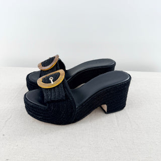 Cult Gaia Cleia Raffia Espadrille Block Heel Platform Mules Black Womens Size 39