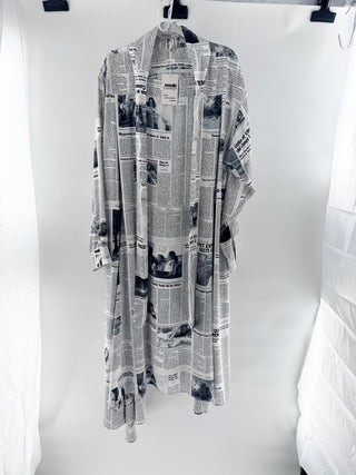 Balenciaga Newspaper Print Maxi Dress Tie Neck White Black Women's FR 40 / US 8