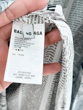 Balenciaga Newspaper Print Maxi Dress Tie Neck White Black Women's FR 40 / US 8