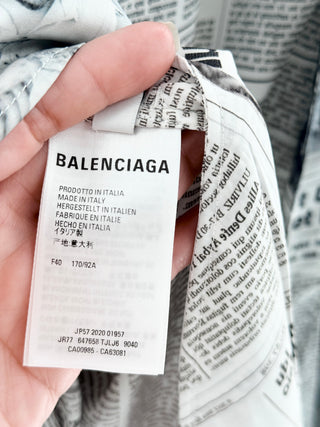 Balenciaga Newspaper Print Maxi Dress Tie Neck White Black Women's FR 40 / US 8