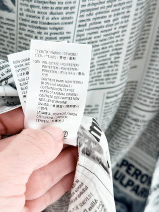 Balenciaga Newspaper Print Maxi Dress Tie Neck White Black Women's FR 40 / US 8