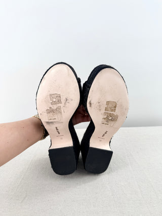 Cult Gaia Cleia Raffia Espadrille Block Heel Platform Mules Black Womens Size 39