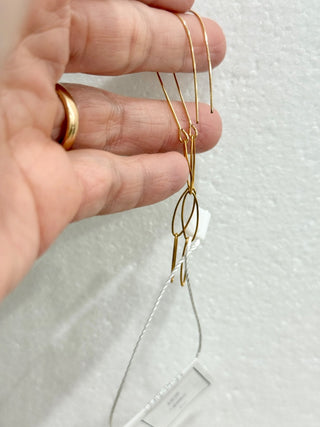 Gold-Tone Elongated Oval Link Dangle/Drop Earrings with Hook Closure