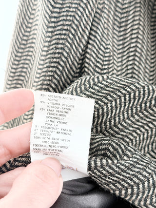 Armani Wool Blend Herringbone Velvet Notch Lapels Front Tie Blazer Brown Women 8