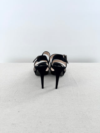 Prada Suede Stilettos Heel Strappy Platform Sandals Black Women's Size EU 37.5