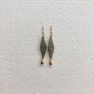 Mesh Chain Flapper Hook Earrings with Nugget Drop Silver/Gold