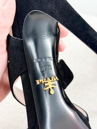 Prada Suede Stilettos Heel Strappy Platform Sandals Black Women's Size EU 37.5