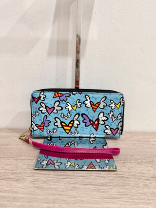 Romero Britto Flying Hearts Wristlet Clutch Wallet Blue/Pink