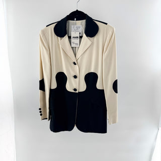 Cheap & Chic by Moschino Puzzle Piece Notch Lapel Blazer Cream Black Womens US 6
