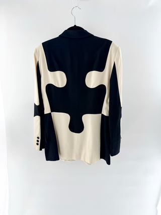 Cheap & Chic by Moschino Puzzle Piece Notch Lapel Blazer Cream Black Womens US 6
