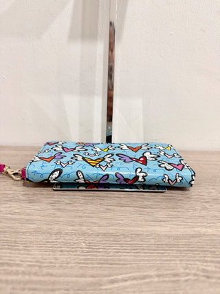 Romero Britto Flying Hearts Wristlet Clutch Wallet Blue/Pink