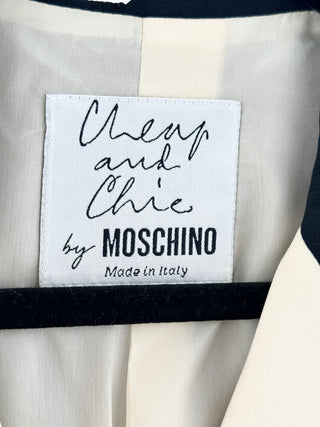 Cheap & Chic by Moschino Puzzle Piece Notch Lapel Blazer Cream Black Womens US 6