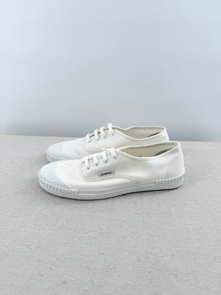 NWT Saint Laurent Olana Canvas Low Top Cap Toe Sneakers White Milk Womens 41