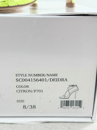 NWT Alice + Olivia Deidra Leather Strappy Heeled Sandals Citron Womens Size US 8