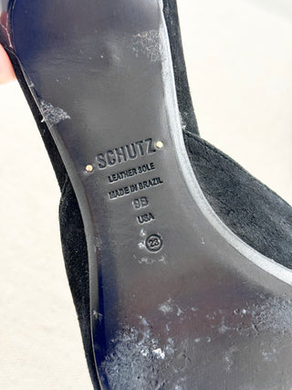 Schutz pointy toe suede kitten heel mules, 9