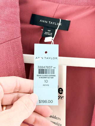 NWT Ann Taylor Long Sleeve Single Breasted Longline Blazer Rose Burgundy 10P