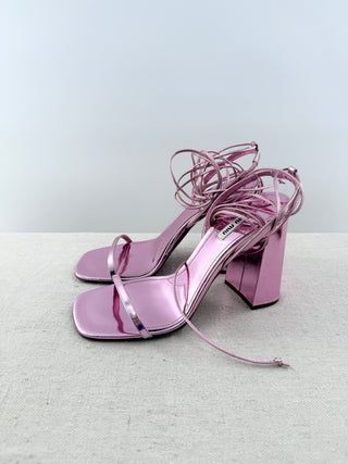 Miu Mu metallic leather block heel strap sandals, 40