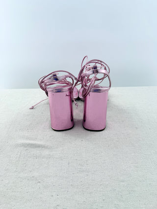 Miu Mu metallic leather block heel strap sandals, 40