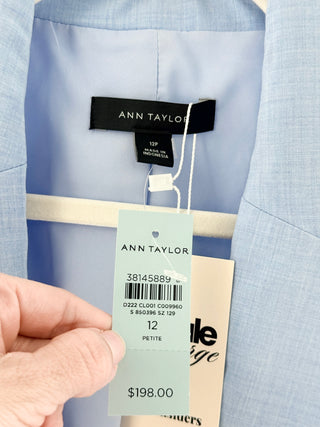 NWT Ann Taylor Long Sleeve Single Breasted Longline Blazer Blue Women Petite 12P
