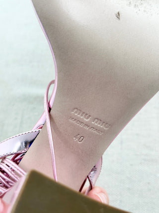 Miu Mu metallic leather block heel strap sandals, 40