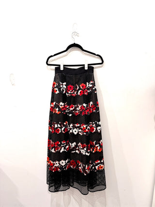 Sachin & Babi Milton Striped Eyelet Floral Midi Ball Skirt Black/Red Women's S