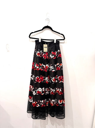 Sachin & Babi Milton Striped Eyelet Floral Midi Ball Skirt Black/Red Women's S
