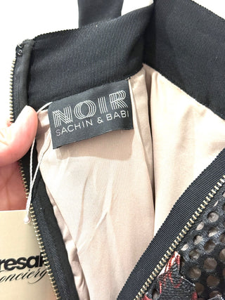 Sachin & Babi Milton Striped Eyelet Floral Midi Ball Skirt Black/Red Women's S