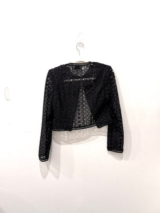 Charo Ruiz Ibiza Tilma Long Sleeve Open Front Lace Jacket Black Women's Size S