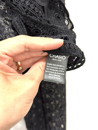 Charo Ruiz Ibiza Tilma Long Sleeve Open Front Lace Jacket Black Women's Size S