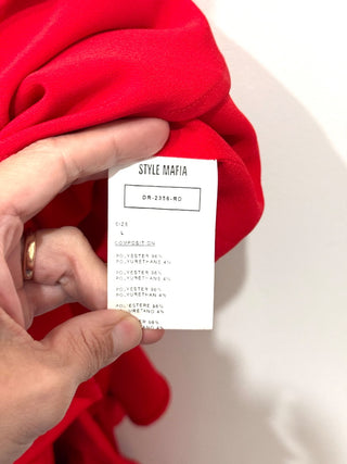 Style Mafia Belted Asymmetrical Ruffle Hi-Low Formal Dress Red Women's Size L