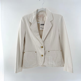 Tory Burch Long Sleeve Single Breasted Denim Tailored Blazer Cream Womens Size 2