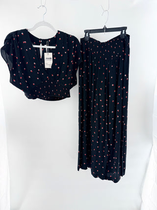 Free People patter set top and wide leg pants, S