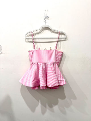 No Pise La Grama Flower Sleeveless Dreamy Top Khaki Pink Stripes Women's Size S