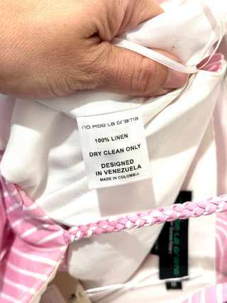 No Pise La Grama Flower Sleeveless Dreamy Top Khaki Pink Stripes Women's Size S